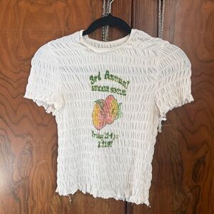 White Textured T-Shirt with Graphic Print